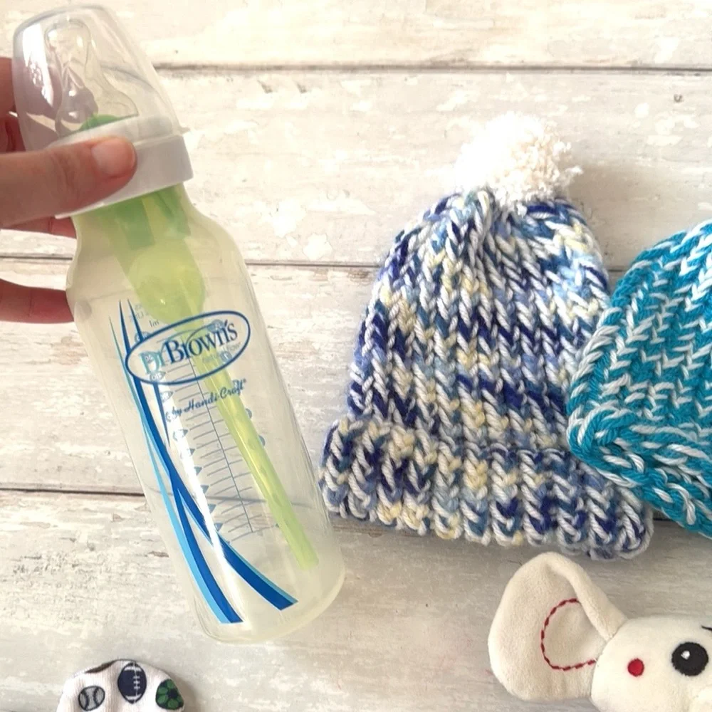 Newborn Baby Boy Bundle Lot Dr Browns Bottle Teethers Hand Mittens Toys Hats